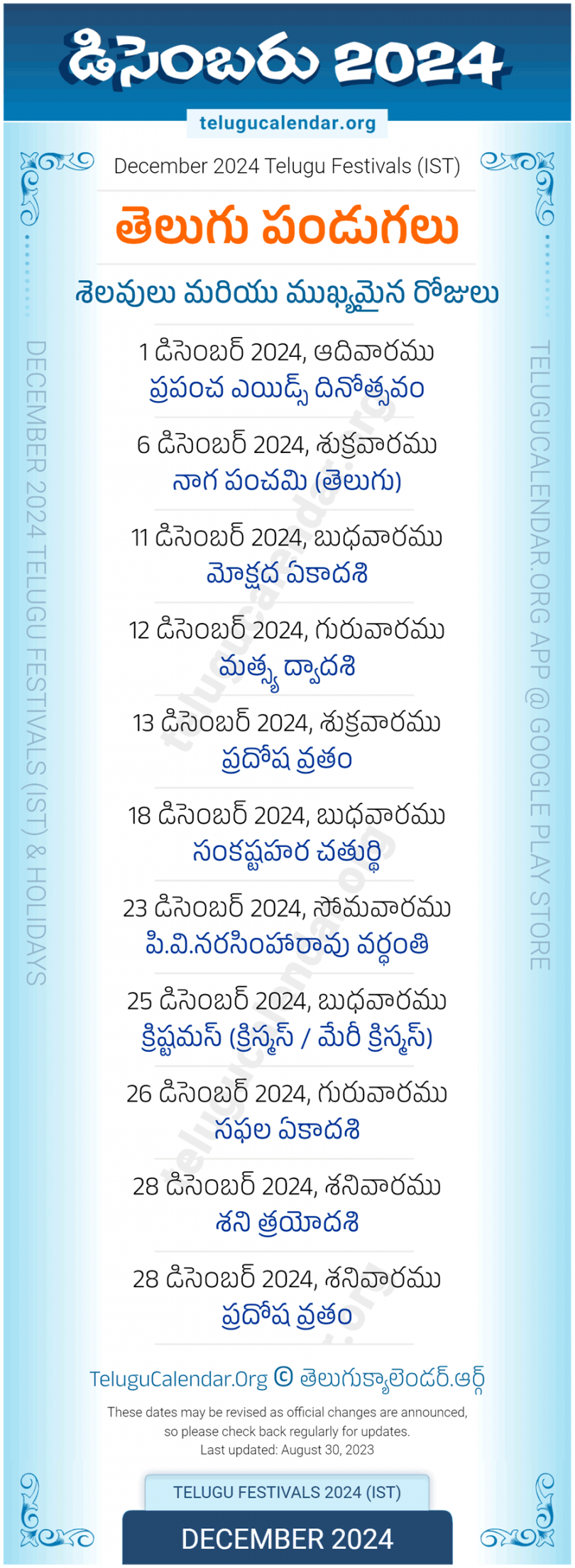 Telugu Festivals  December PDF Download