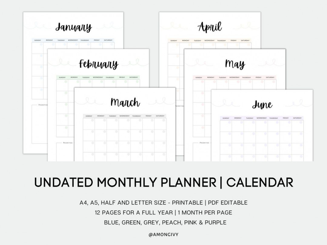 Undated Monthly Planner Calendar Printable Portrait Desk - Etsy in