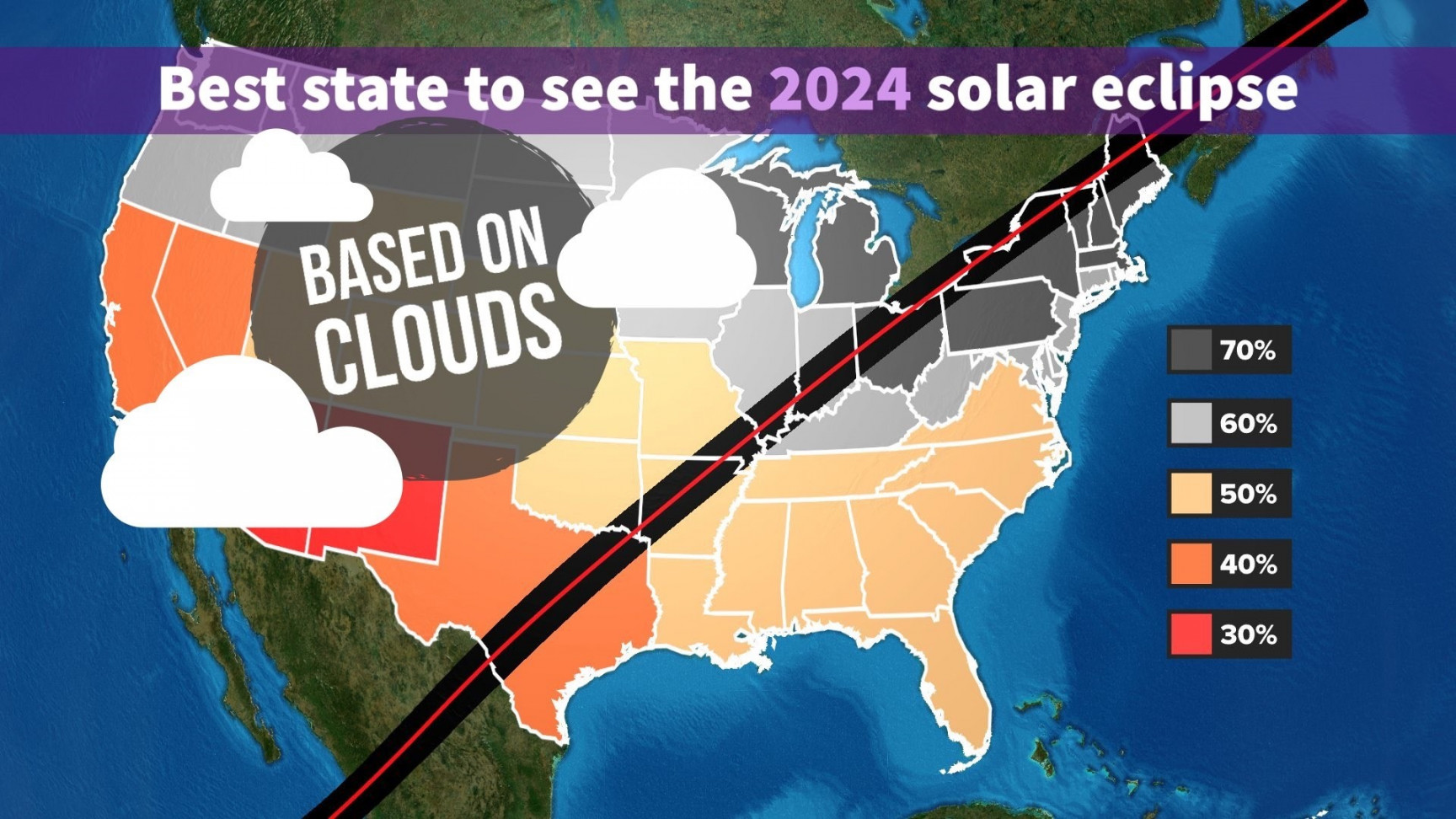 Which is the best state to see the  solar eclipse based on clouds?