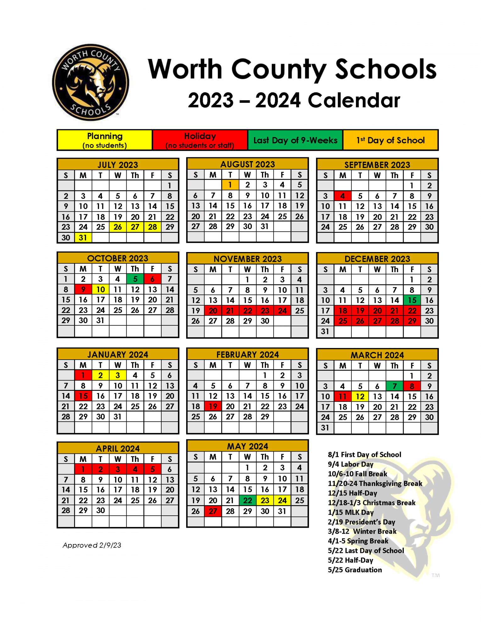 Academic Calendars - Worth County Schools