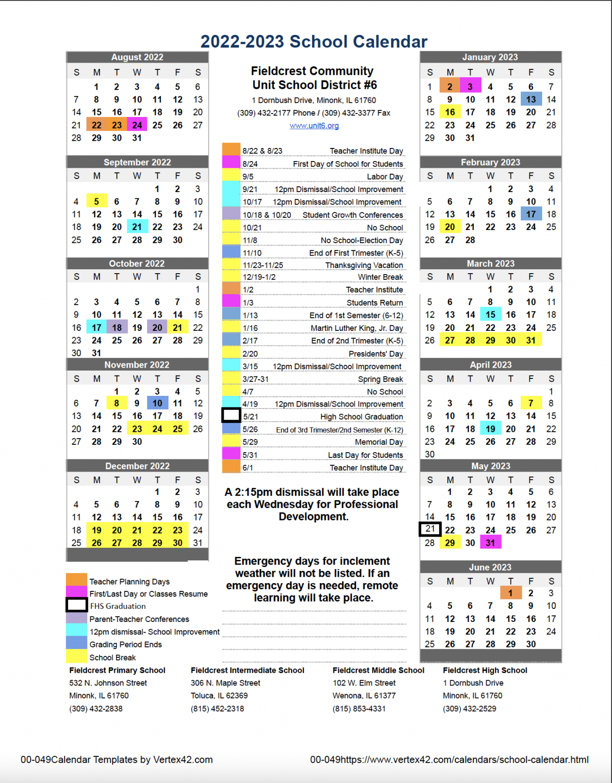 Annual School Calendar - Fieldcrest Community Unit School District #
