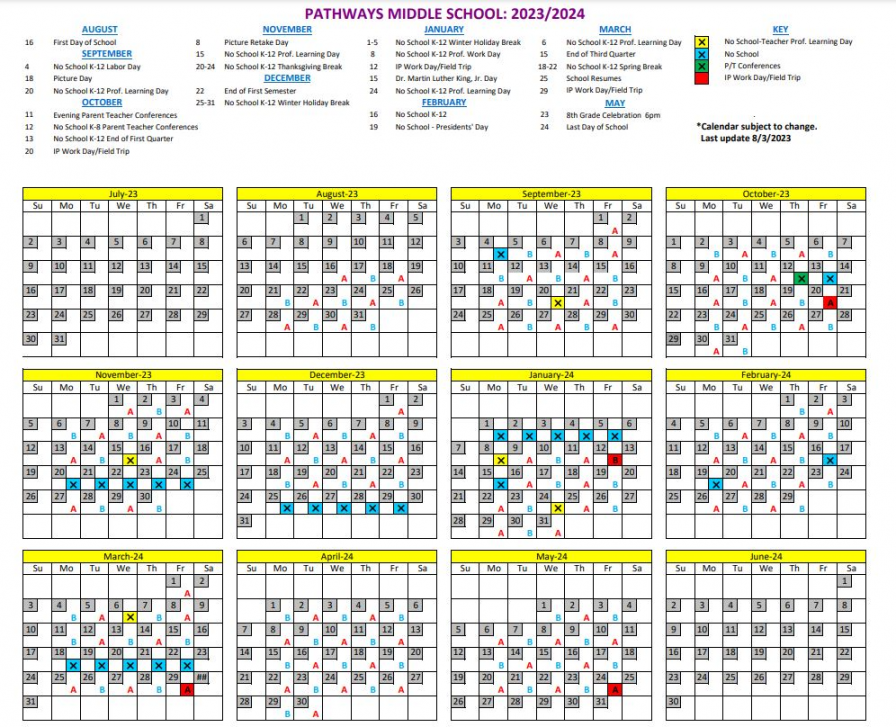 Bell Schedule and AB Calendar  Pathways Middle School