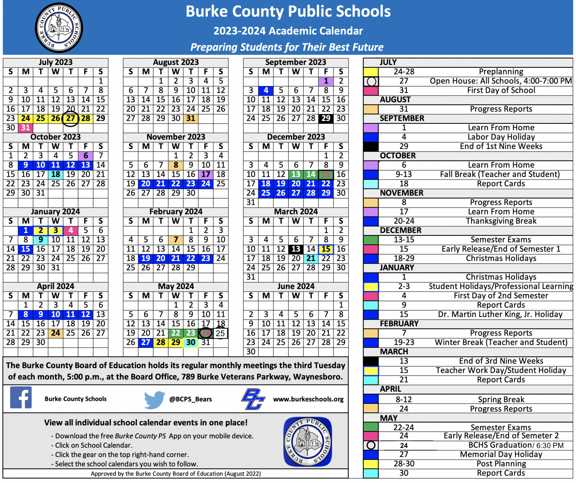 Calendar & Dress Code – Students & Parents – Burke County Public