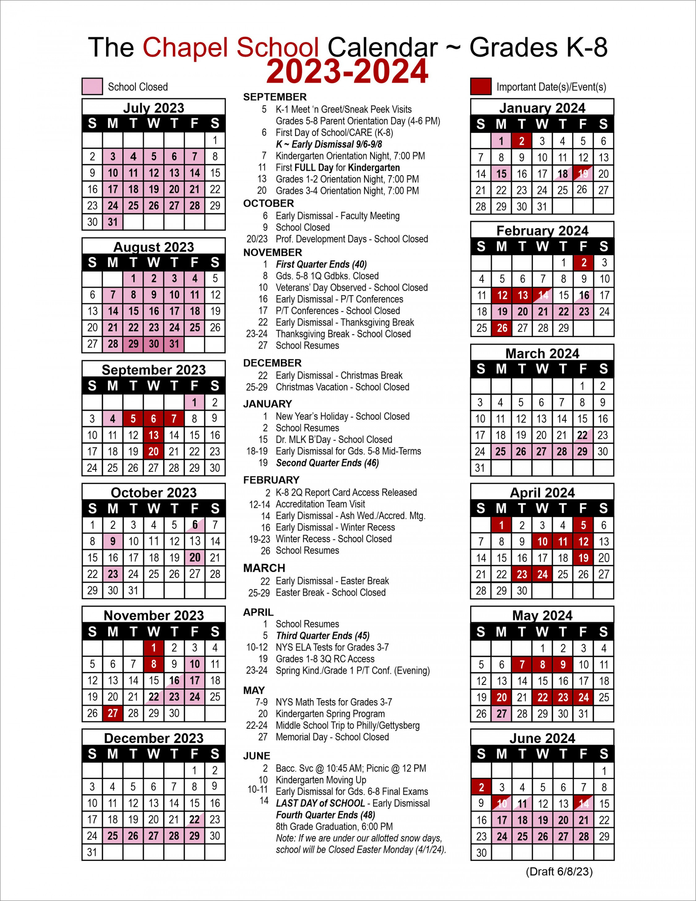 Calendar — The Chapel School