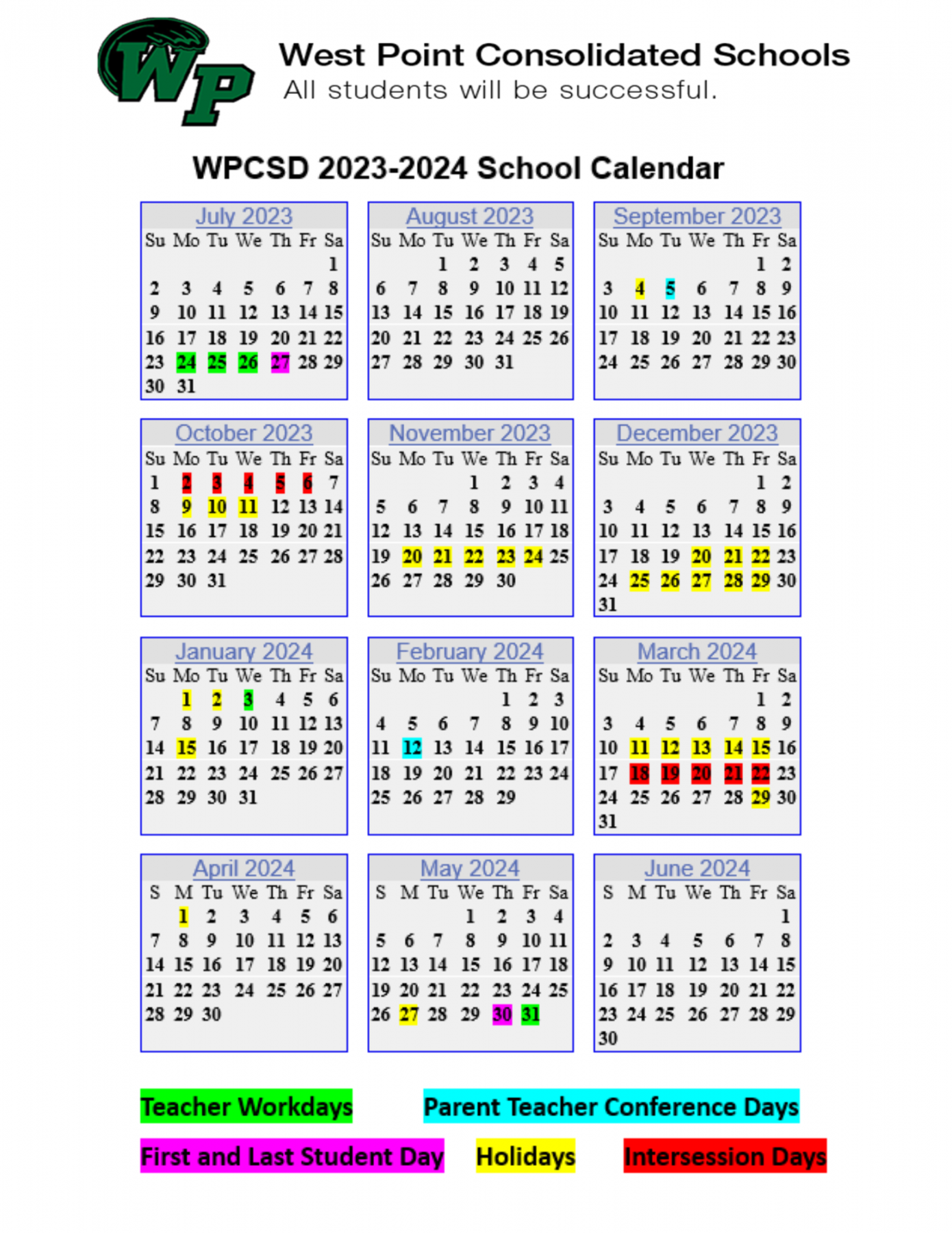Calendars - West Point Consolidated School District