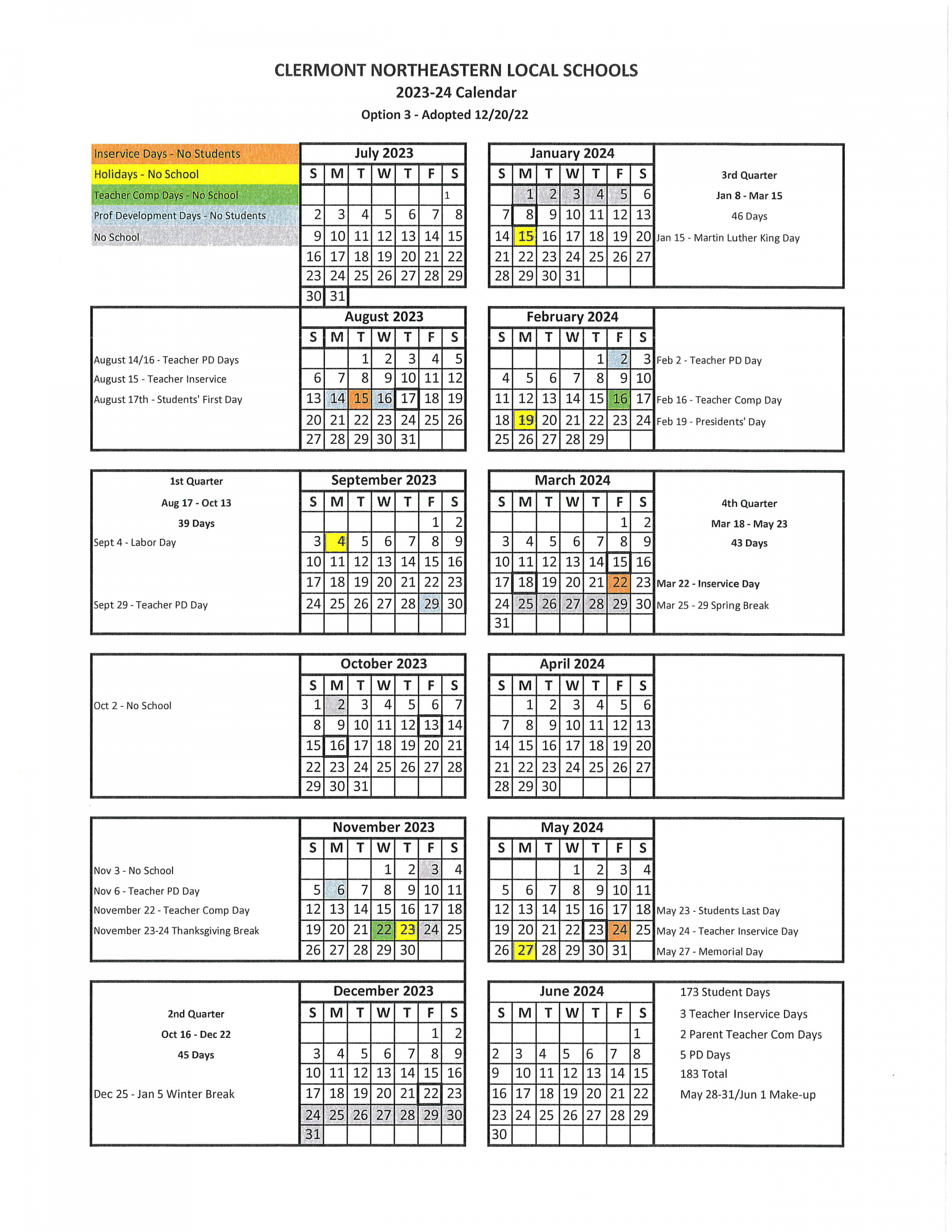 DISTRICT CALENDARS  Clermont Northeastern Schools