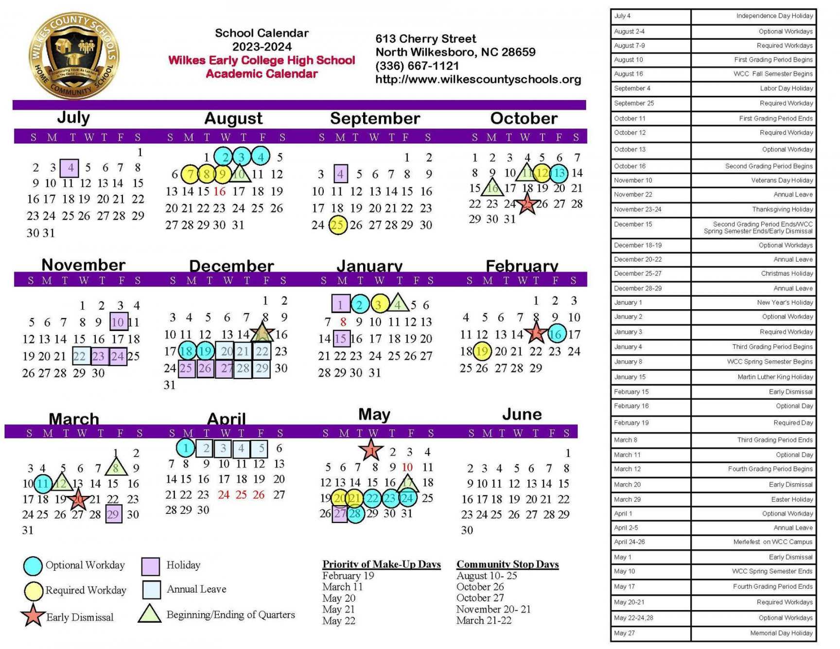 District Calendars – District – Wilkes County Schools