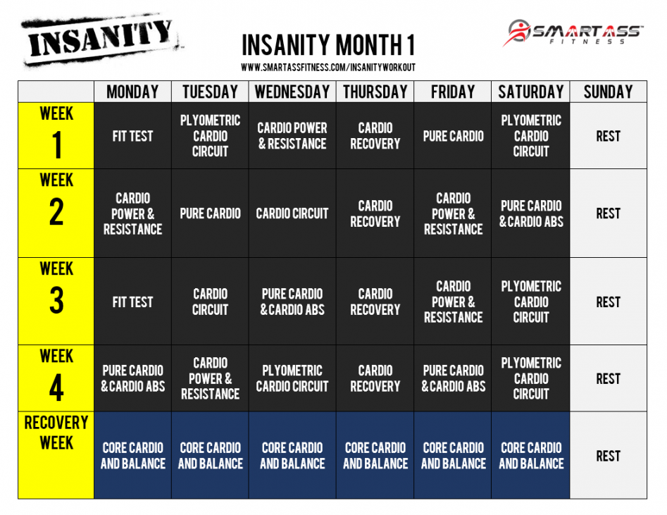 Insanity Workout Schedule  Smart Ass Fitness