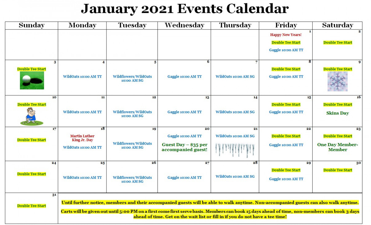 Monthly Events Calendar - Wildwood Green Golf Club; Where