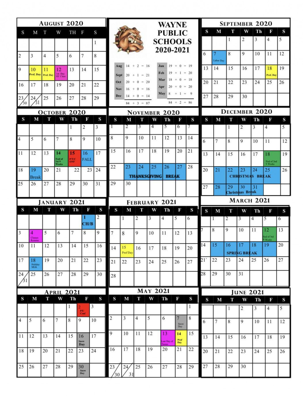 - One Page Calendar  Wayne Public Schools