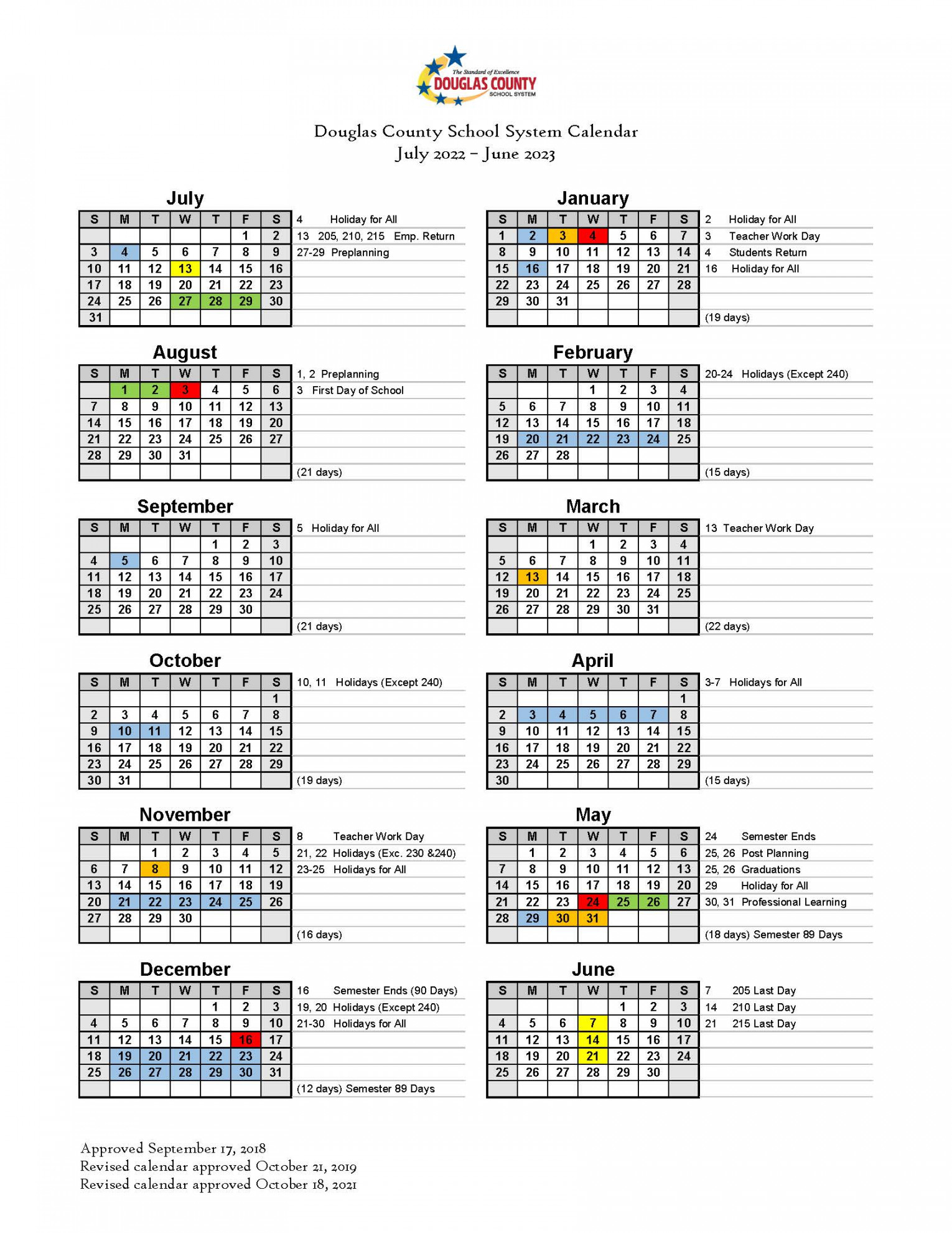 Revised Calendar for - - Douglas County School System