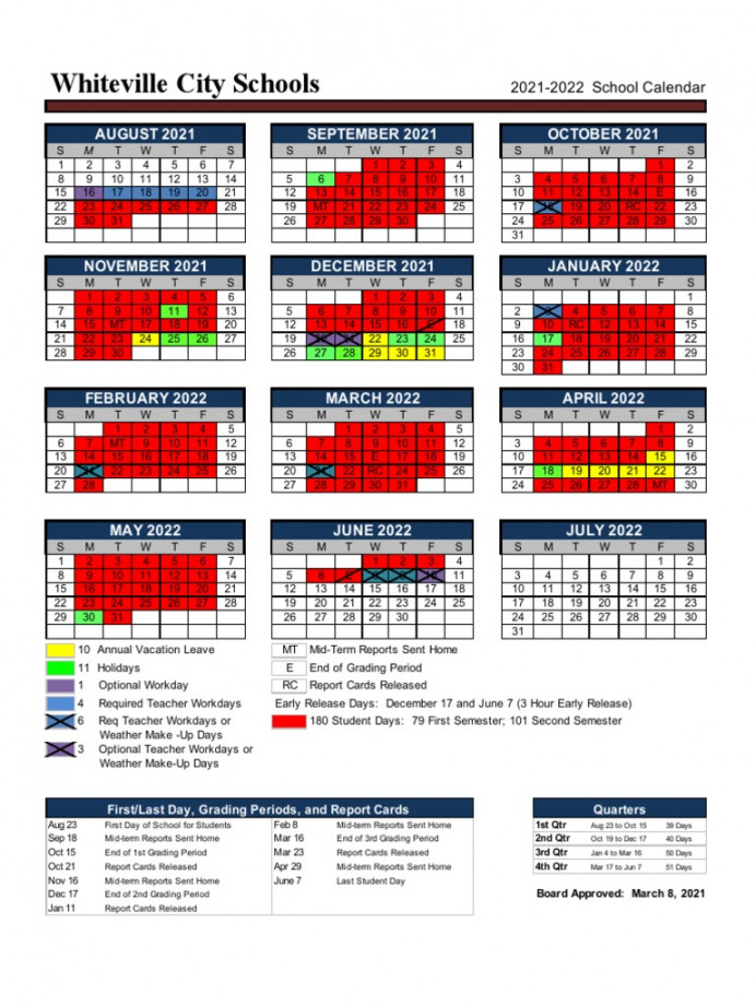 - School Calendar for Whiteville City Schools  PDF