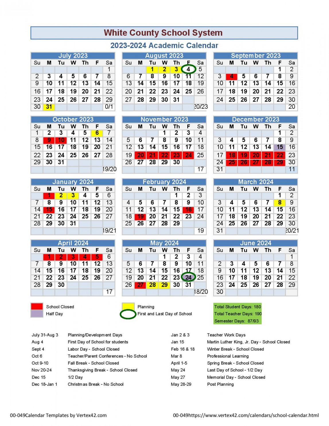 School Calendar - White County School System