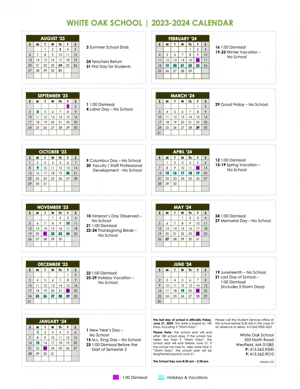 School Calendar - – White Oak School
