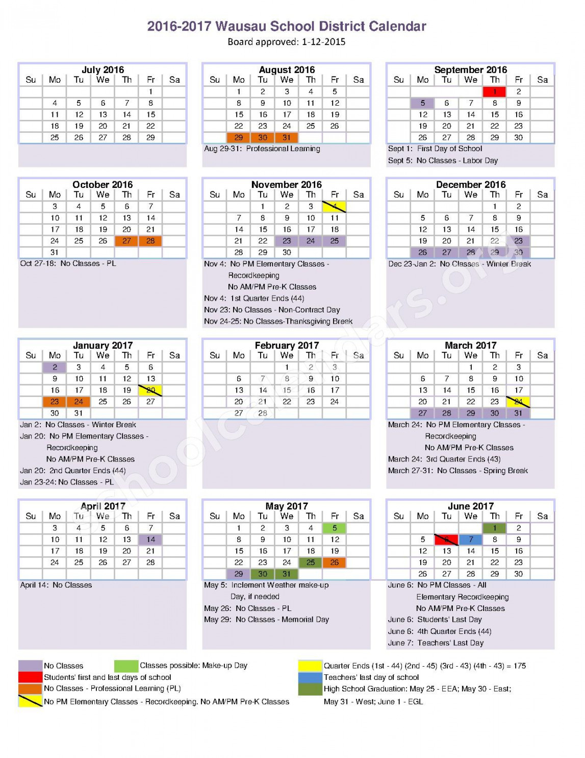 Wausau School District Calendars – Wausau, WI