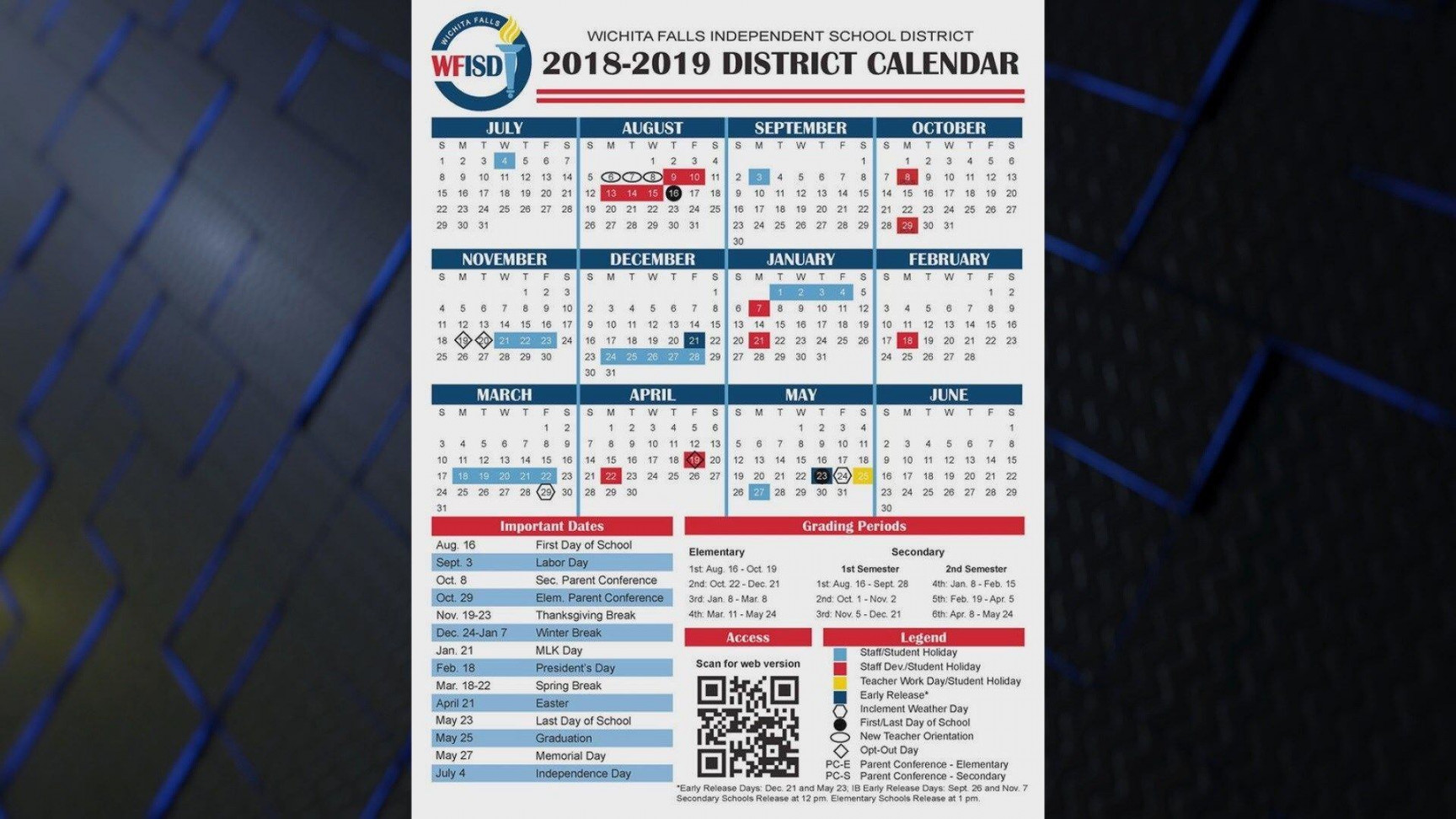 WFISD proposes new school calendar with extended Thanksgiving break