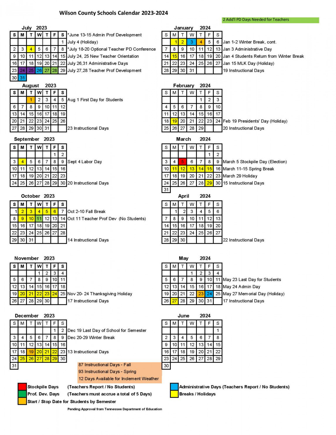 Wilson County Schools Calendar - (Holiday Breaks)