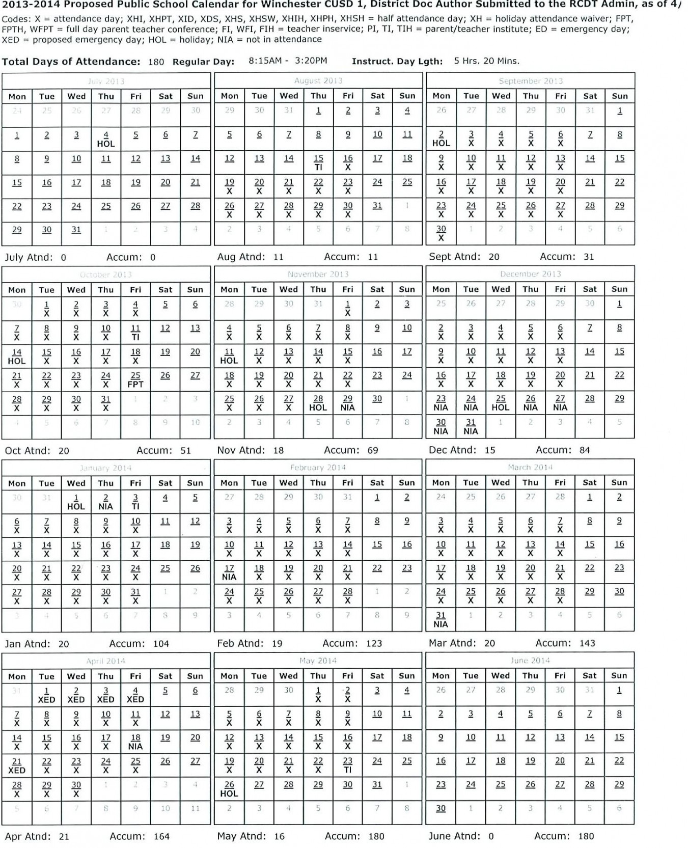 Winchester Schools - - School Calendar