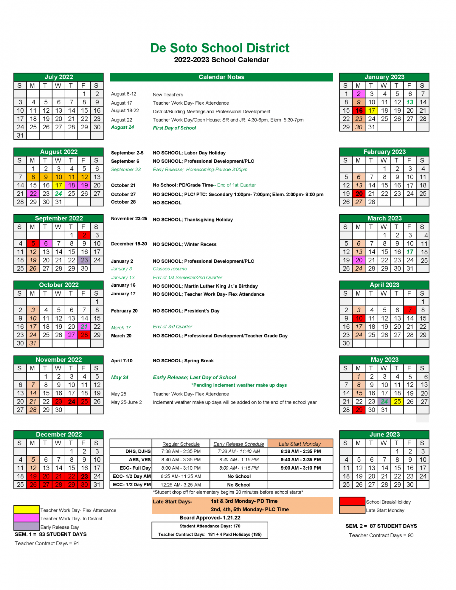 Board Approved - School Calendar - De Soto Public School