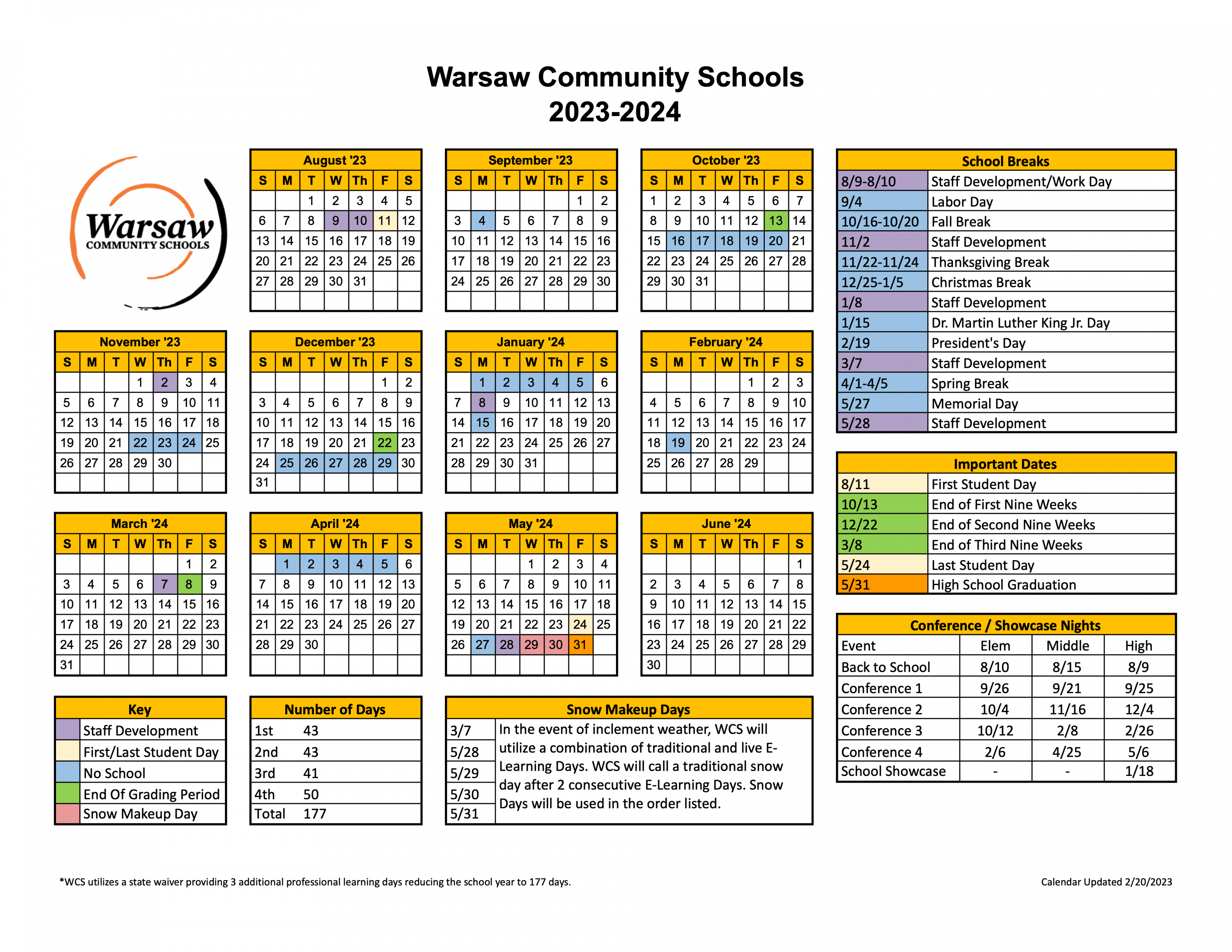Calendars  Warsaw Community Schools