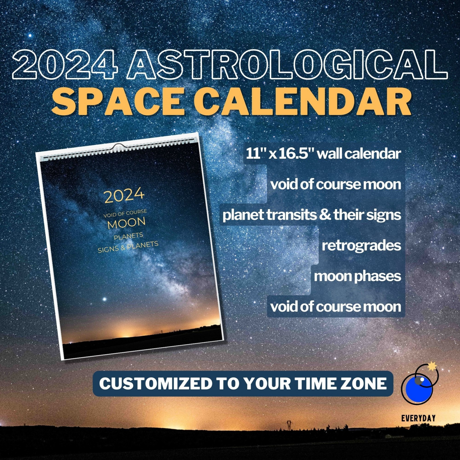 Custom Astrology Large Wall Calendar: Void of Course Moon, Lunar