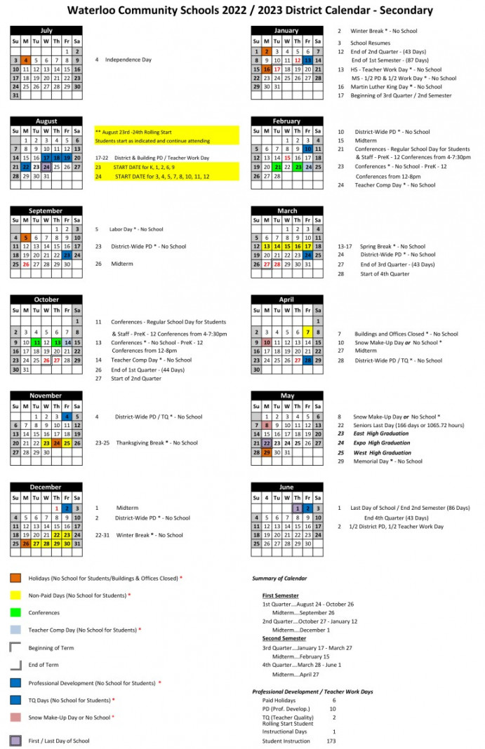 District Calendar – Waterloo Career Center