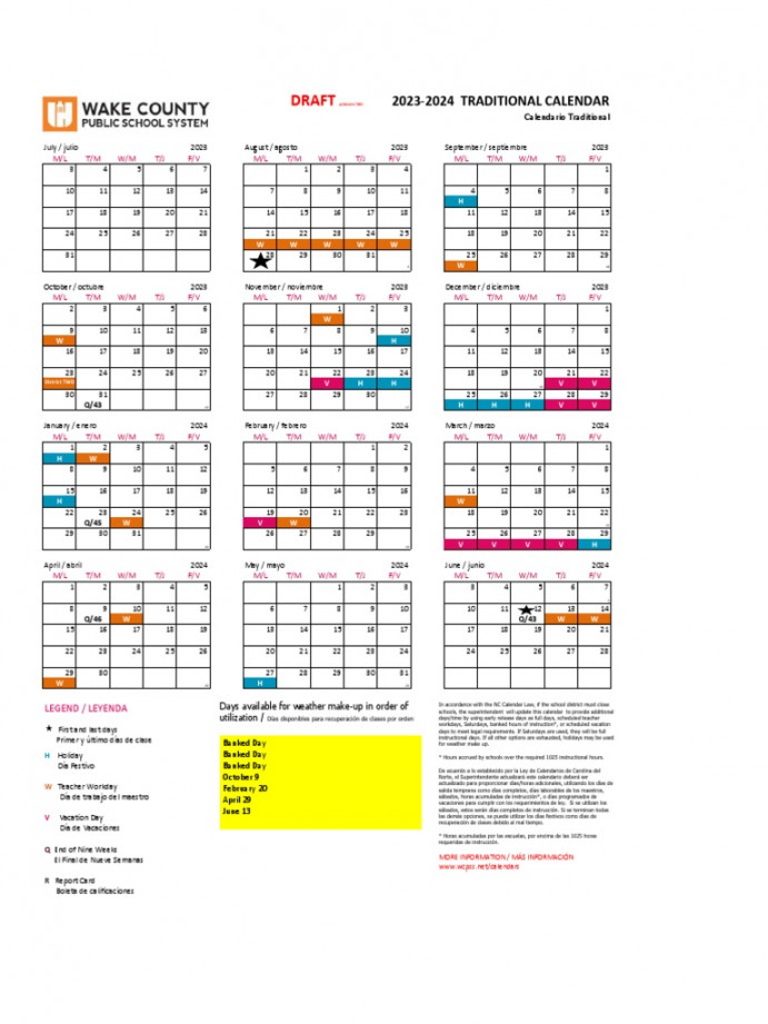 Draft Wake County - School Calendars  PDF  Calendar