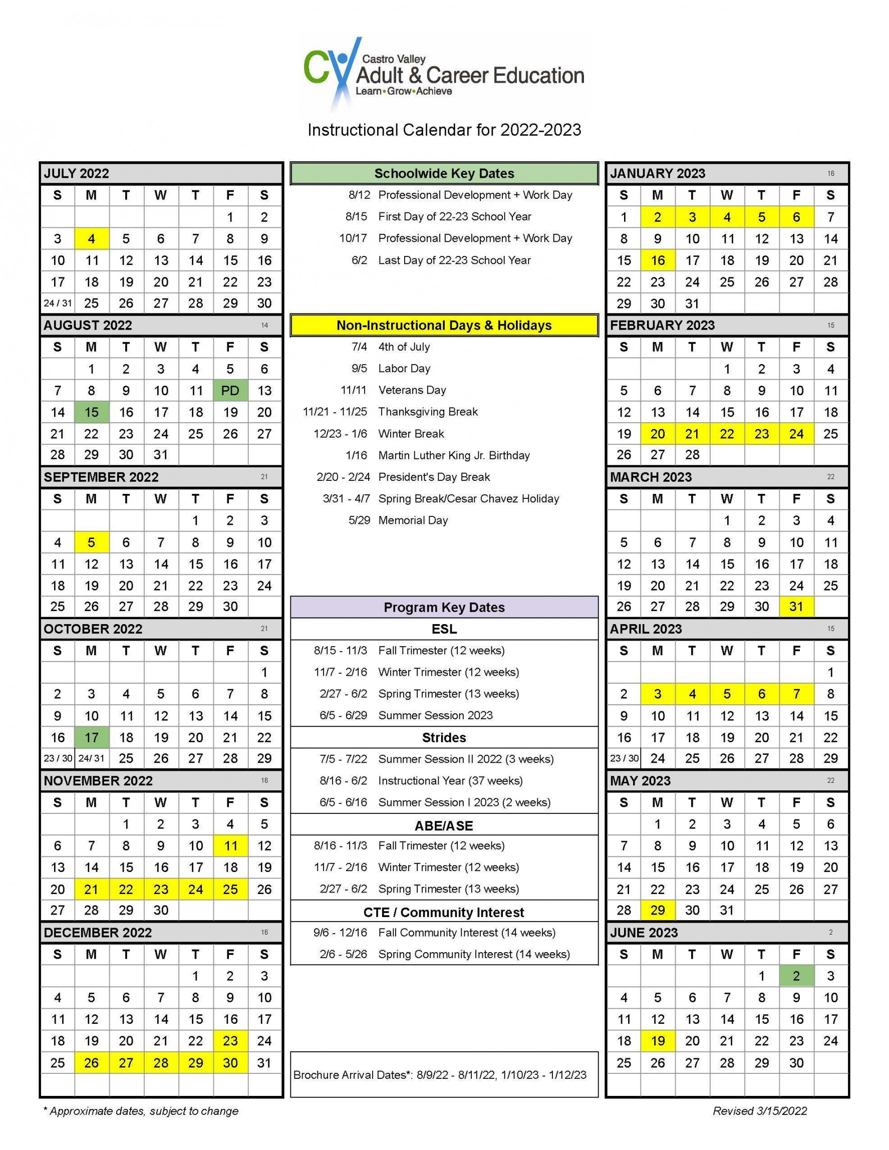 - Instructional Calendar – About Us – Castro Valley Adult
