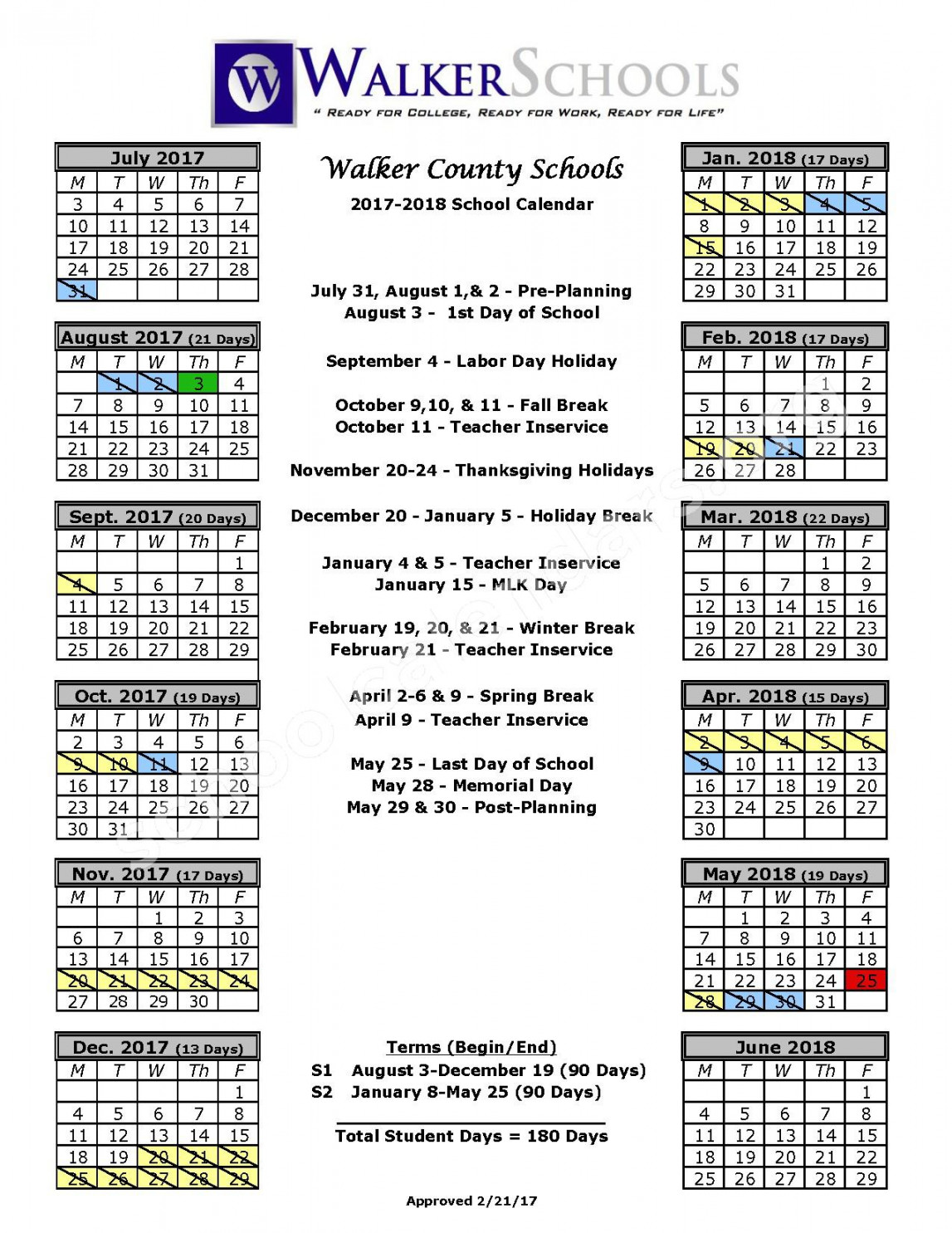 Walker County School District Calendars – LaFayette, GA