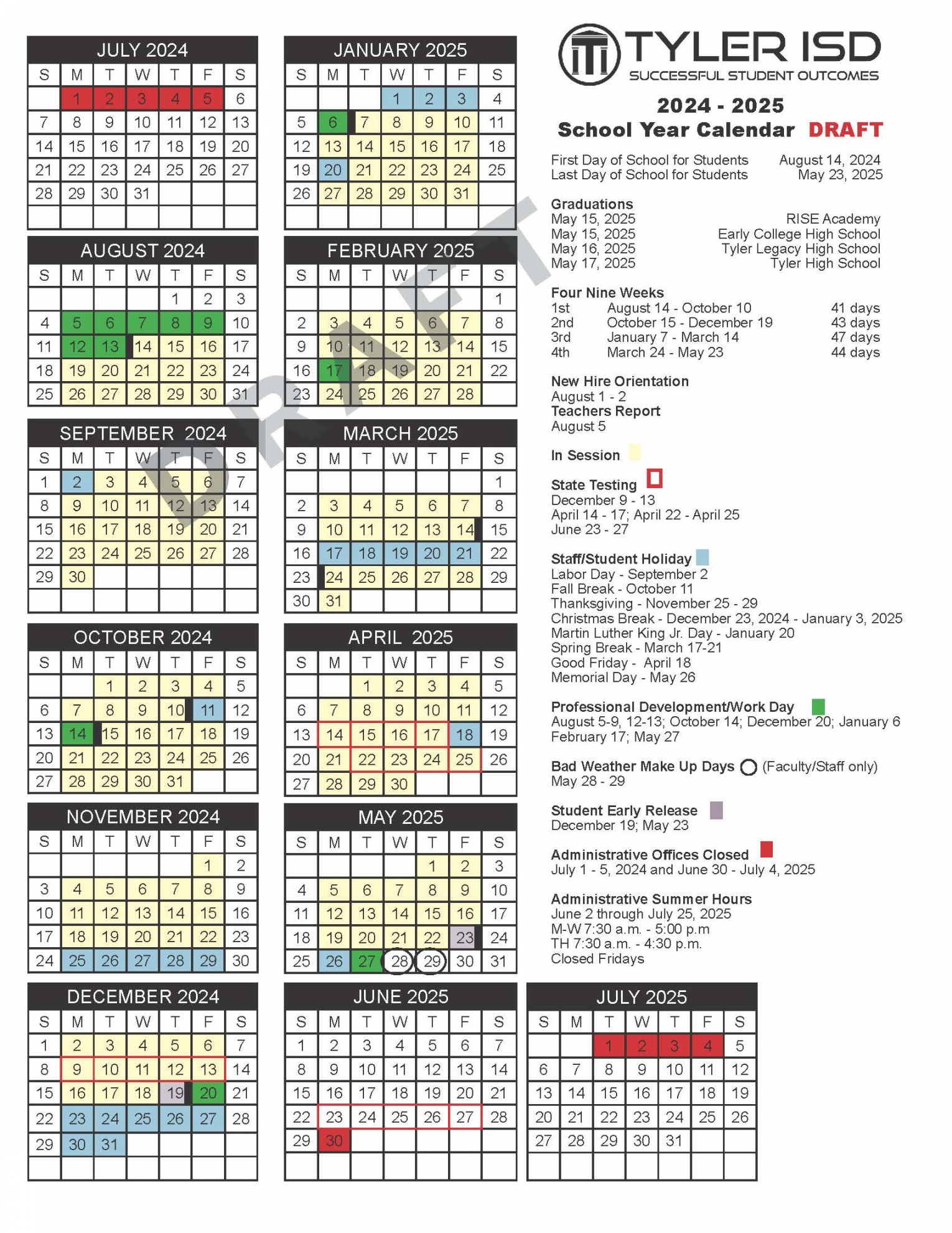 Calendar Input  Tyler ISD