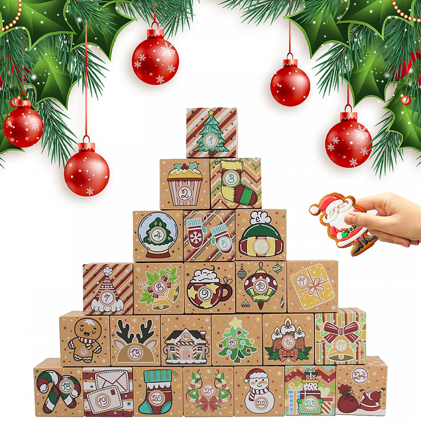 Pcs DIY Christmas Empty Advent Calendar 20,  Days Cute Kraft Paper  Christmas Cardboard Number Boxes Christmas Countdown Calendar Advent Xmas