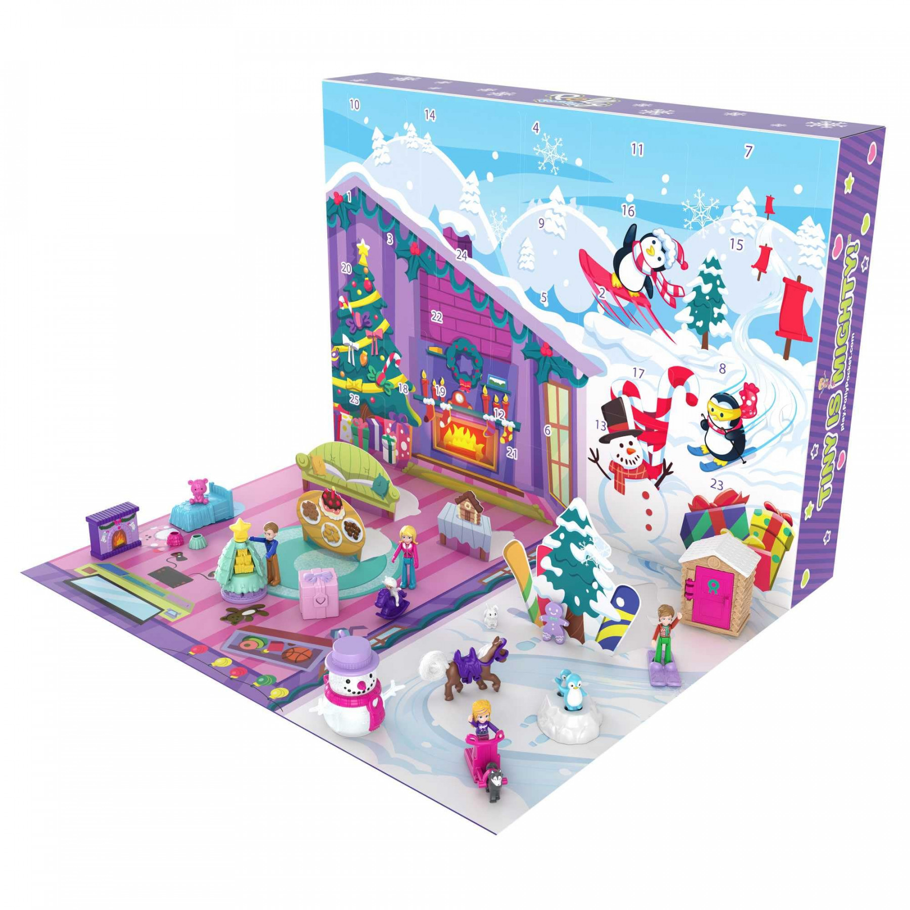 Polly Pocket Advent Calendar with Winter Family Fun Theme &  Days of  Surprises ( Total Play Pieces) to Discover: Pocket Family Dolls, Snow  Play