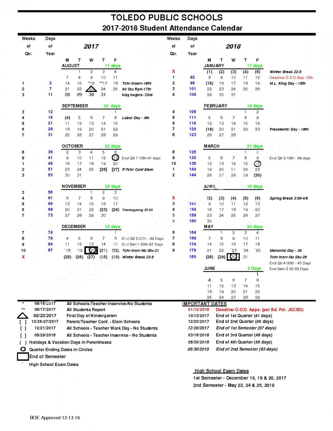 -  School Calendar  Toledo Public Schools – Toledo, OH