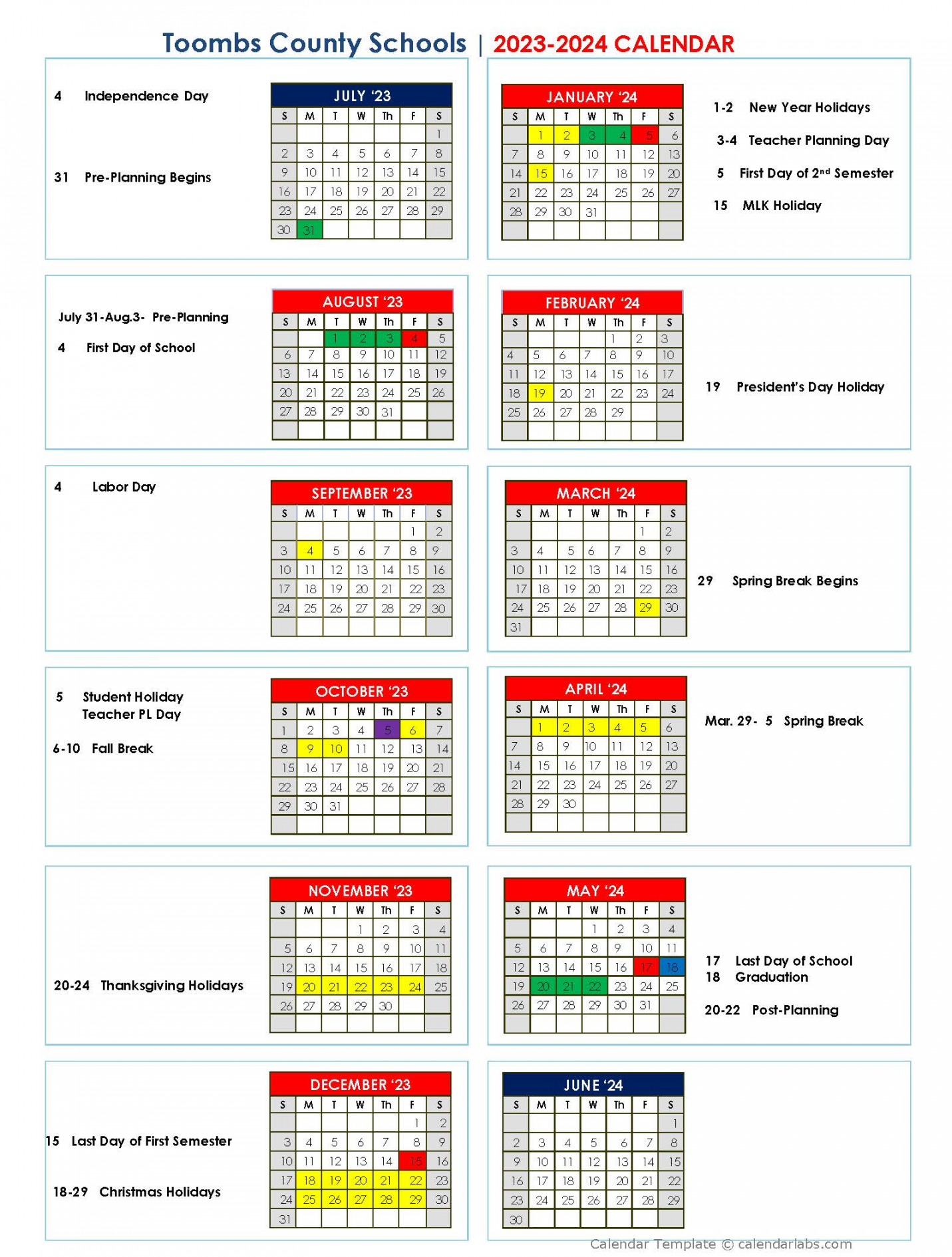 - School Calendar  Toombs County High School