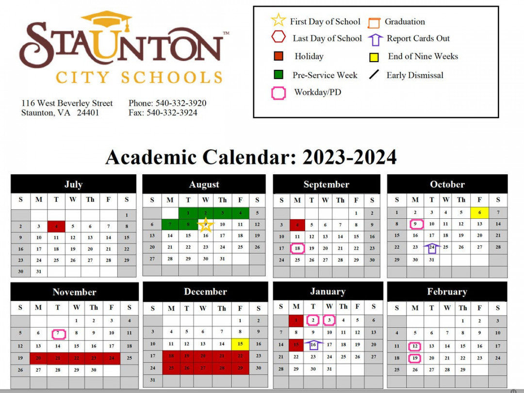 Staunton City Schools - student calendar