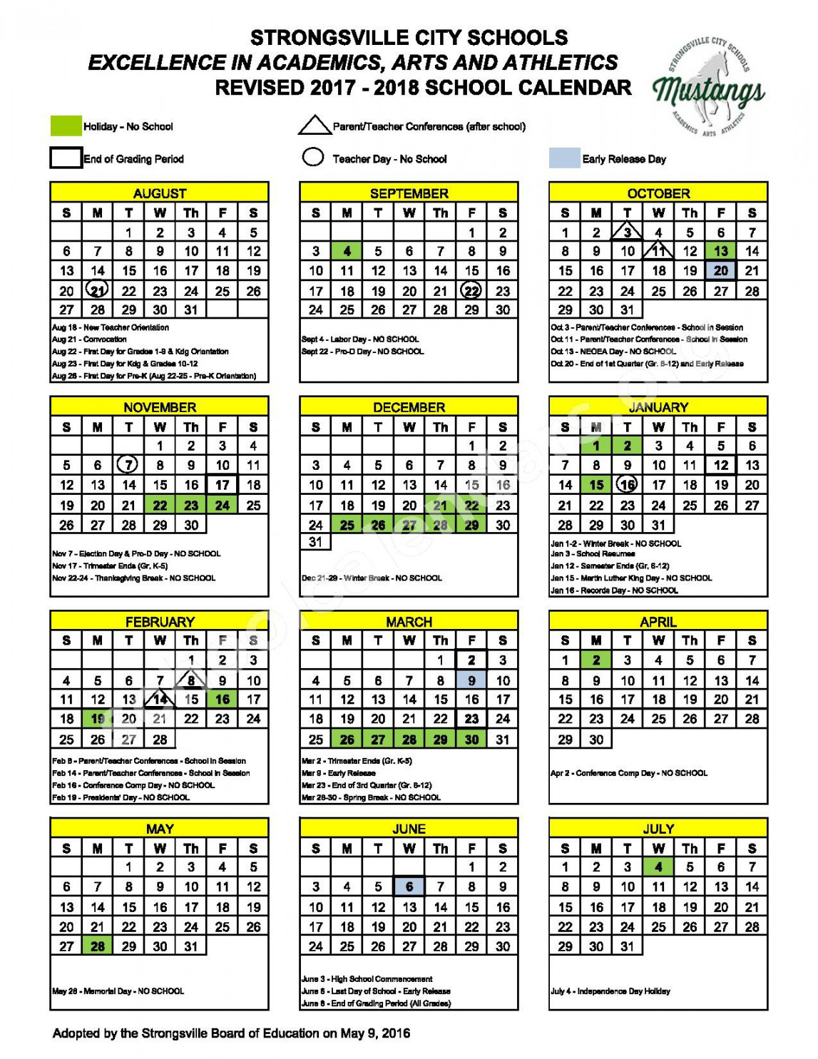 Strongsville City Schools Calendars – Strongsville, OH