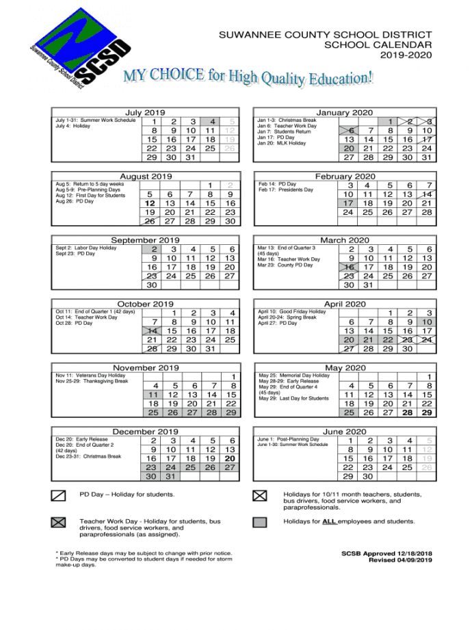Suwannee County School Calendar   - Fill Online, Printable