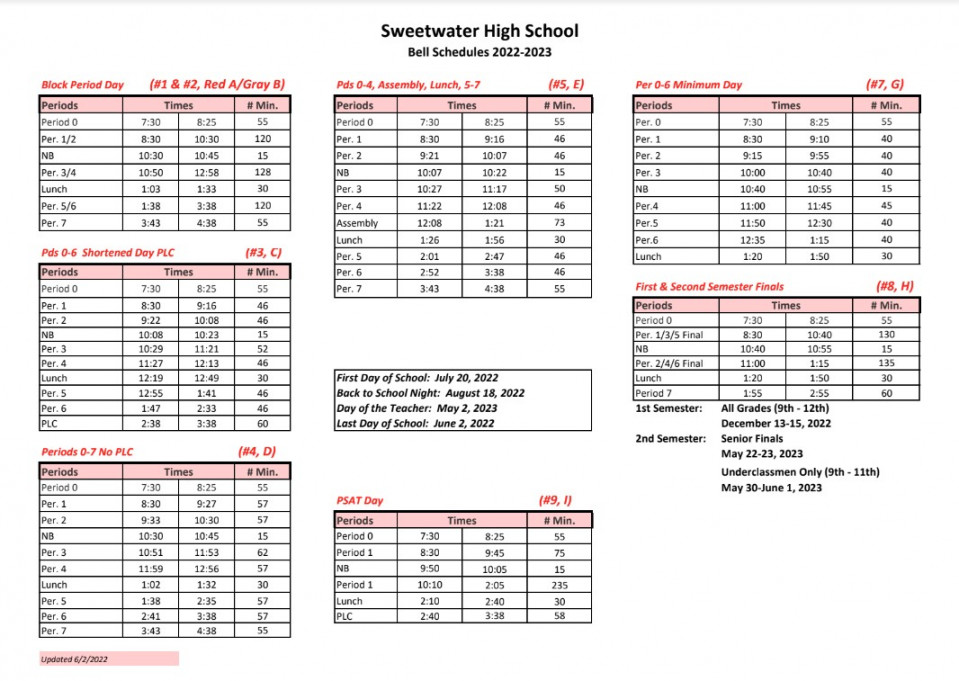 Sweetwater High School  August Calendar