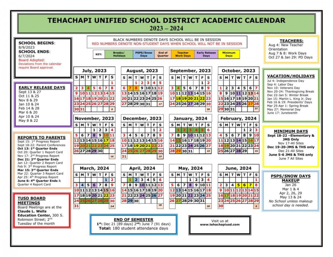 TUSD Academic Calendar -   tehachapinews