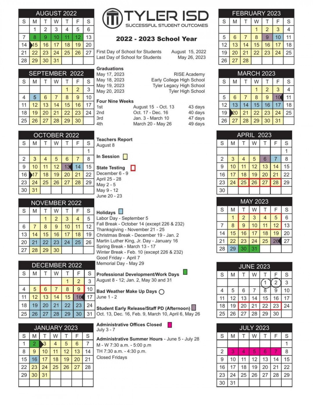 Tyler ISD approves calendar for - school year  News