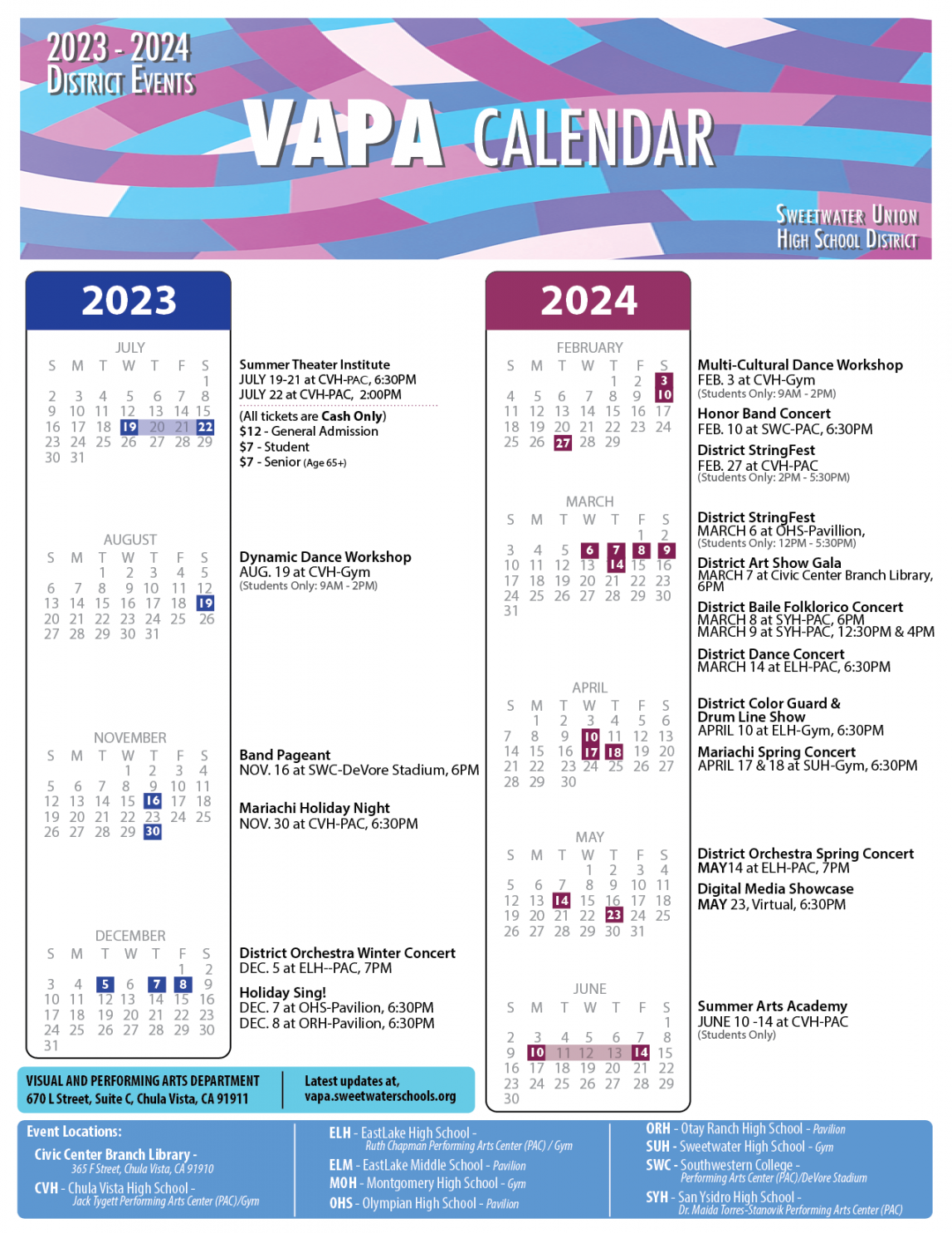 Visual and Performing Arts  - VAPA Calendar