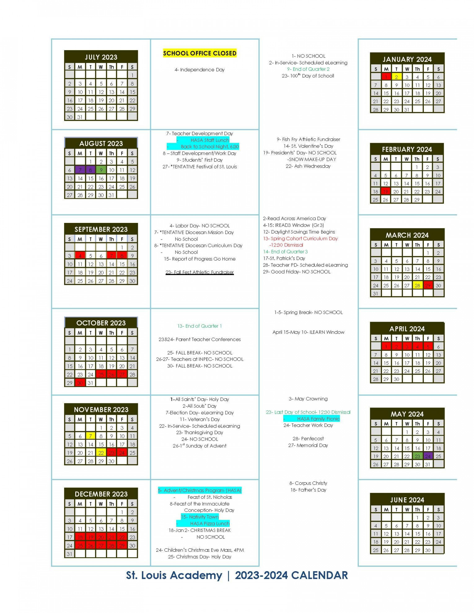 Calendar — Saint Louis Academy