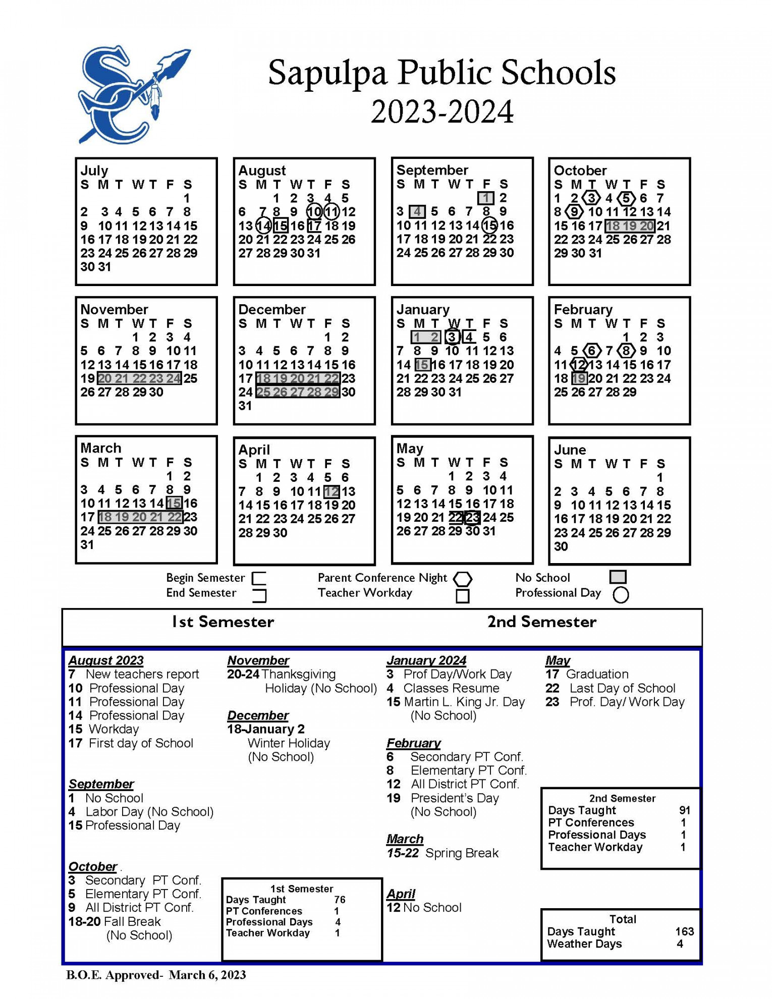 District Calendar - Sapulpa Public Schools