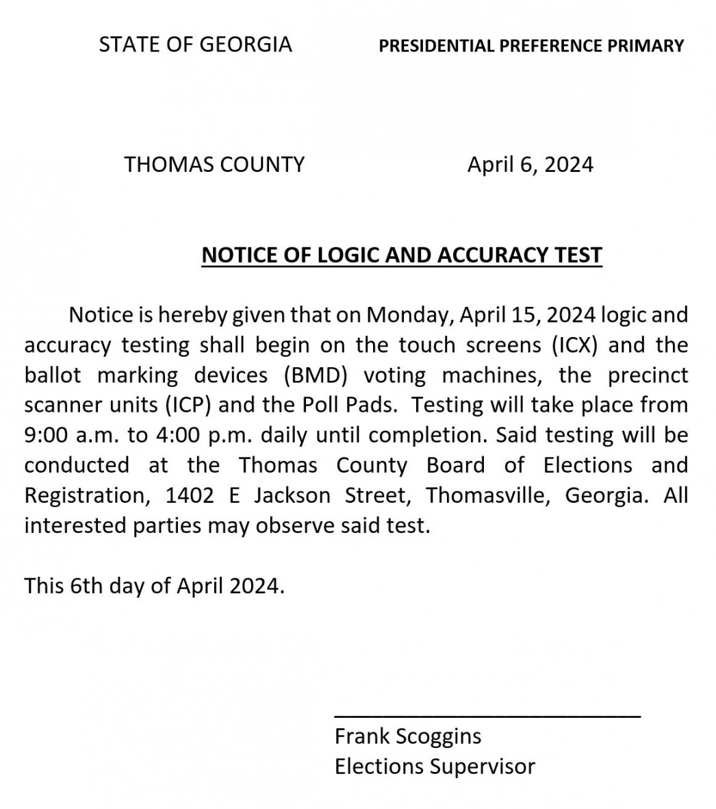 Elections and Registration  Thomas County Board of Commisioners