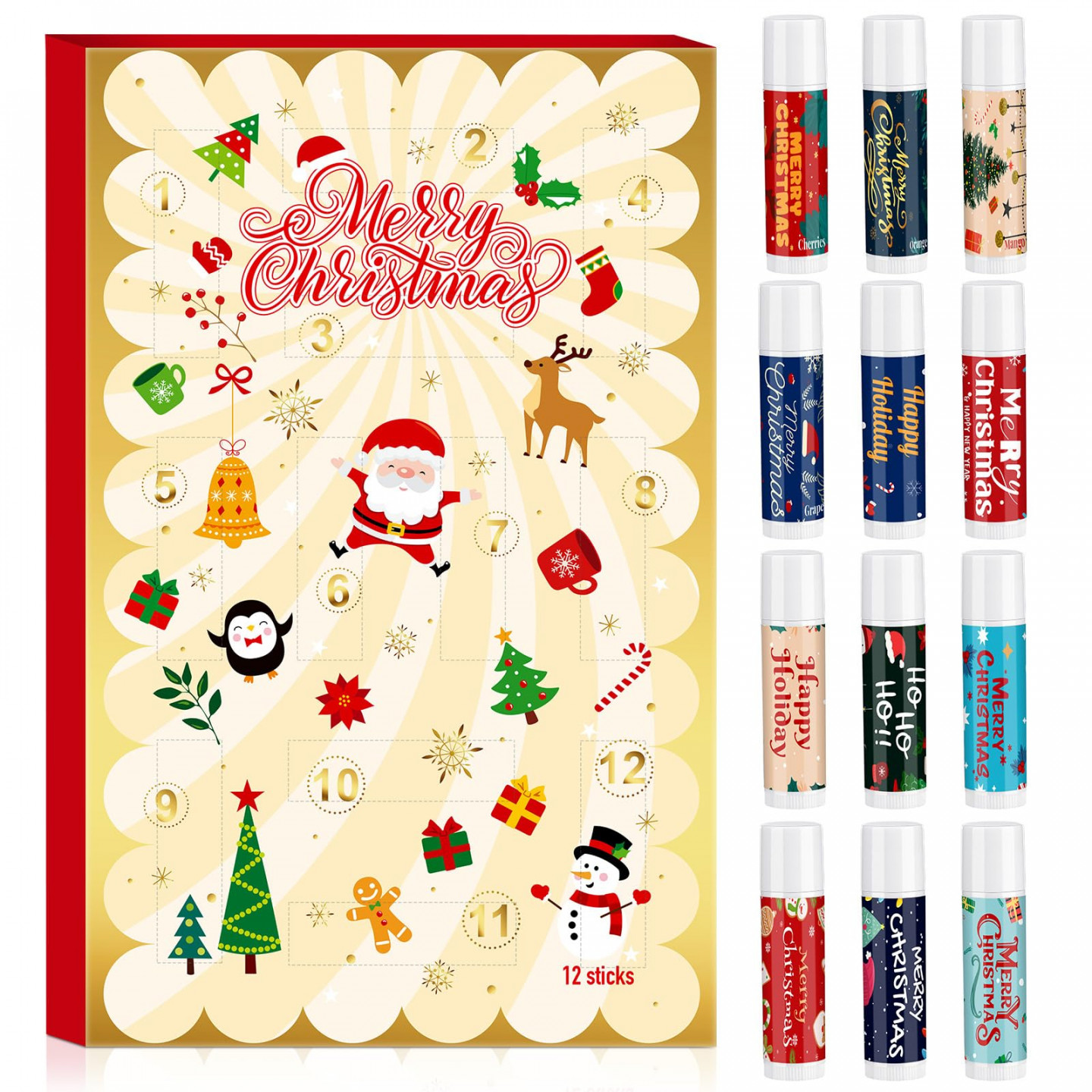 Holiday  Days Advent Calendar Lip Balm Gift Set,  Pcs Lip Balm Flavors  Makeup Cosmetic Beauty Surprises Gift Christmas Stocking Filler for