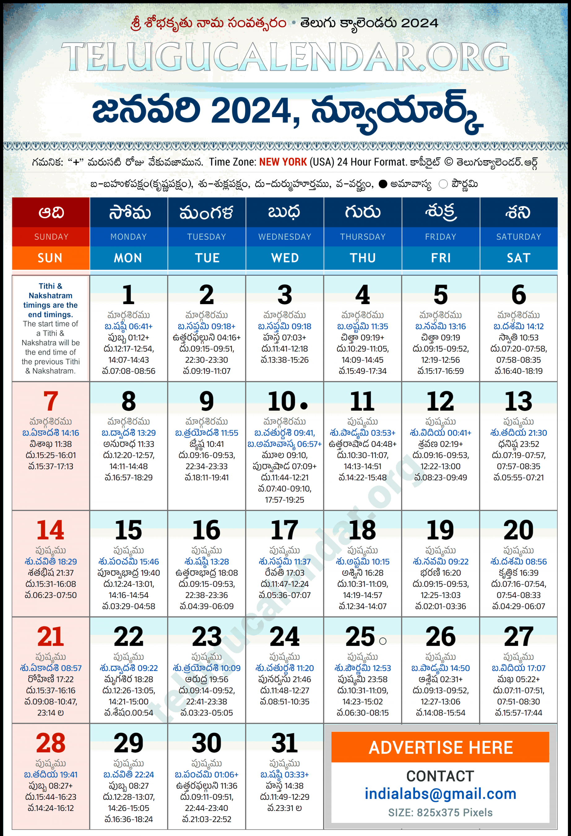 New York Telugu Calendar  January PDF Festivals