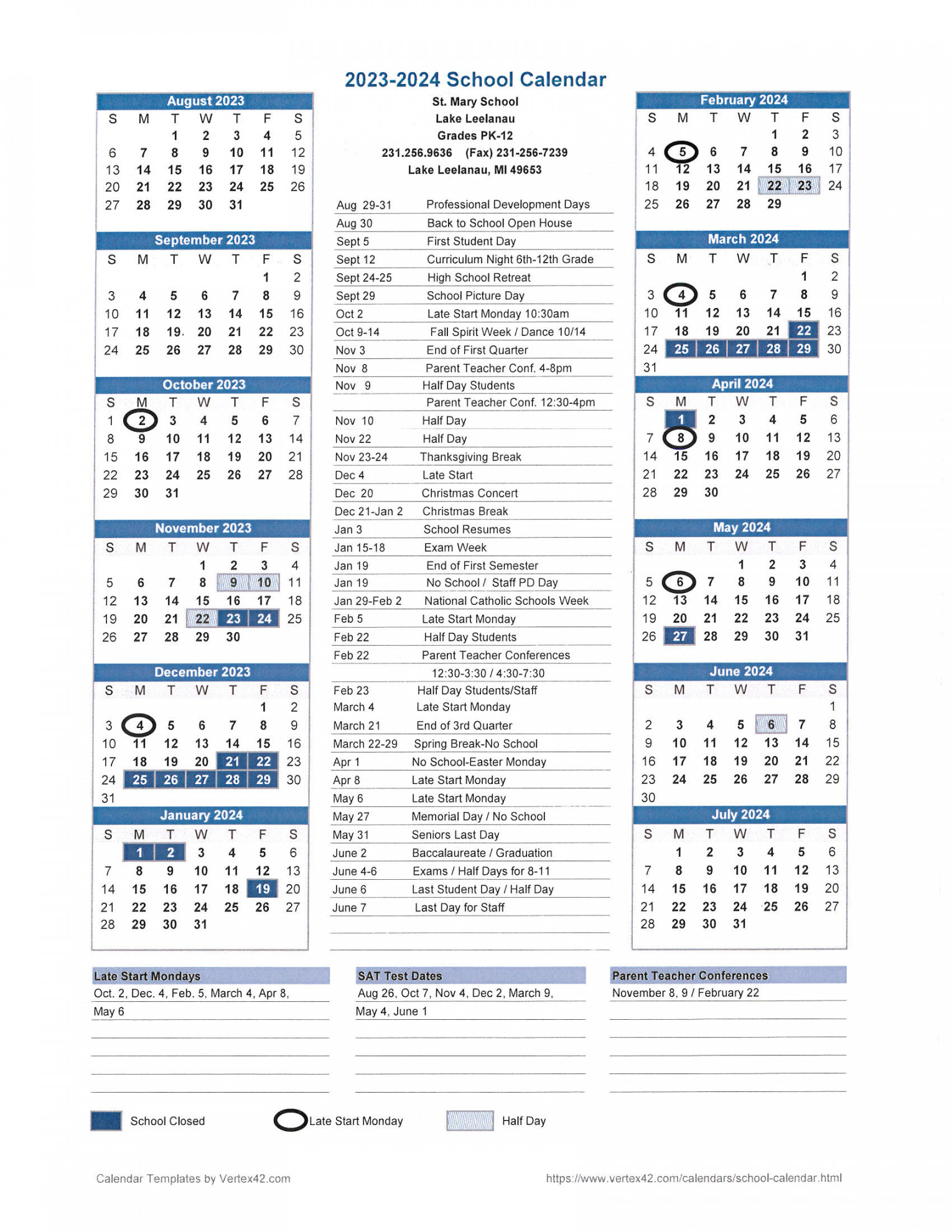 School Calendar - St Mary Catholic School