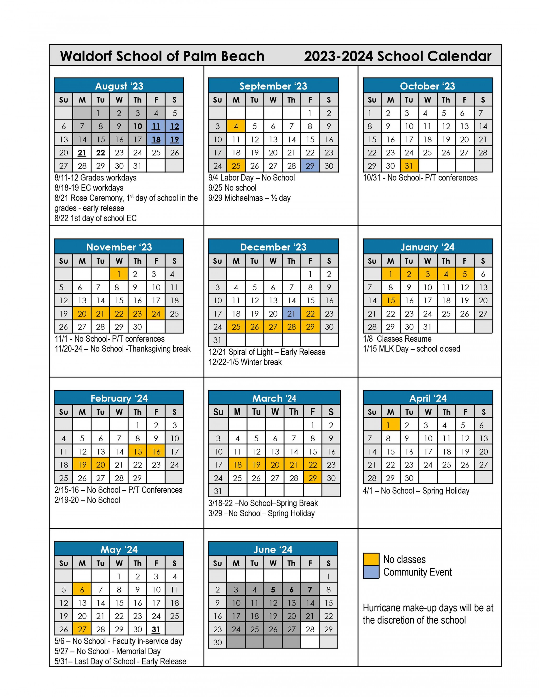 School Calendar — Waldorf School of Palm Beach