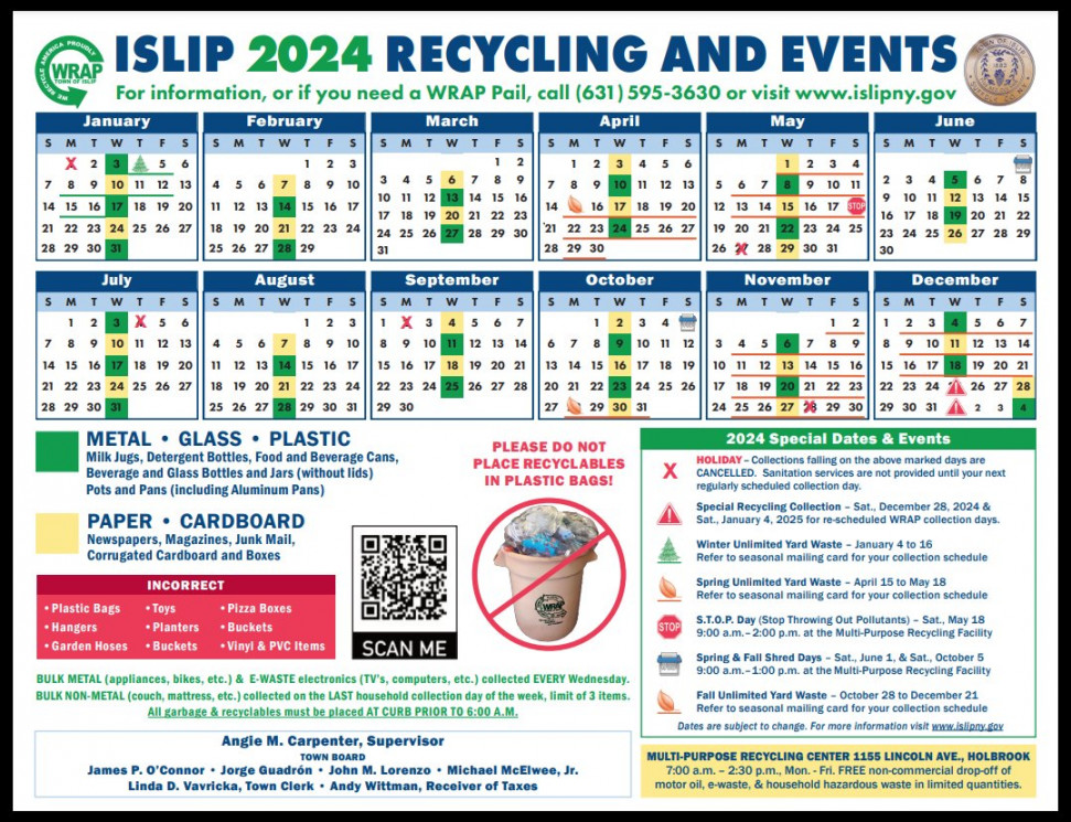 Town of Islip on X: "Our  WRAP Recycling and Events Calendar