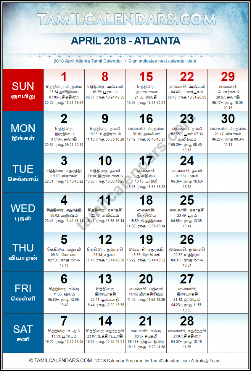 April  Atlanta Tamil Calendar  Download USA Tamil Calendars